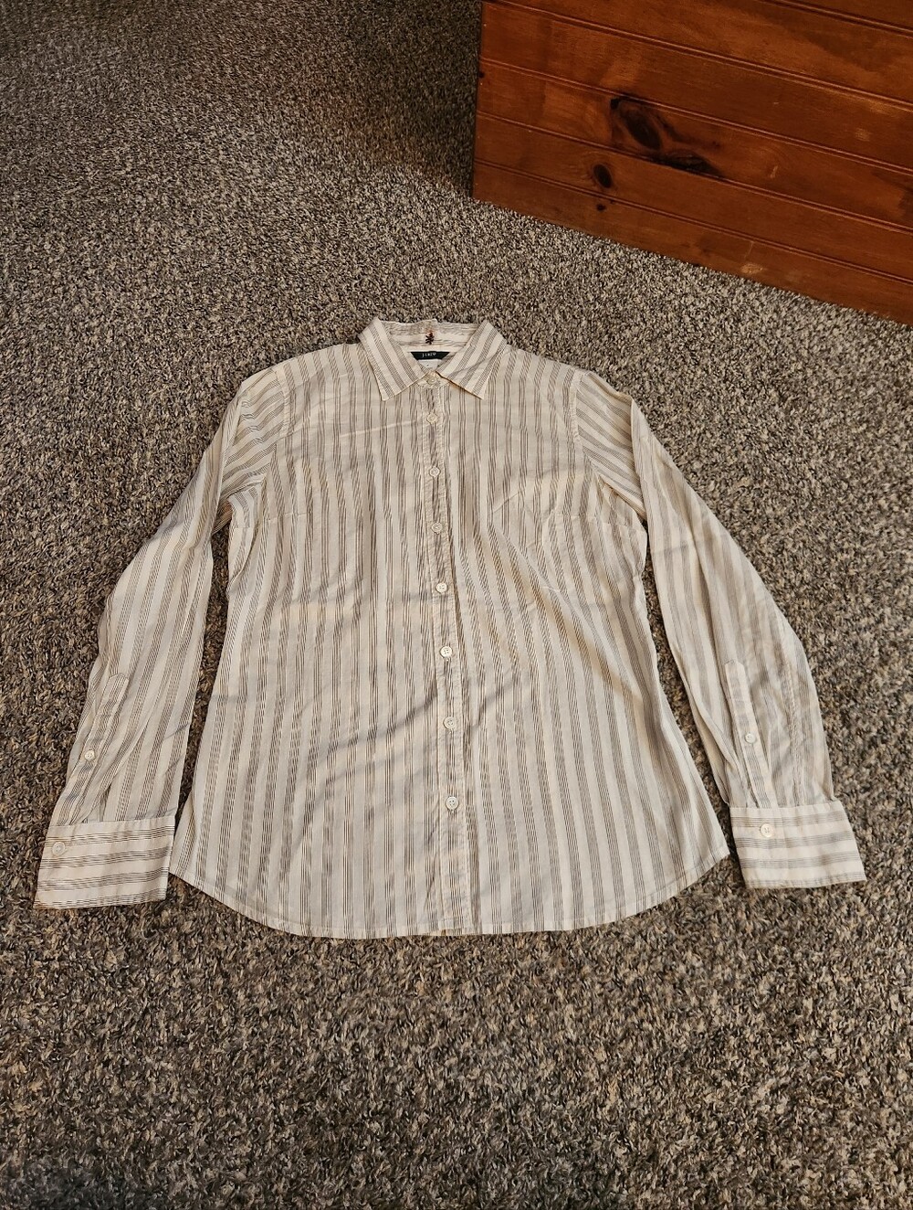J. Crew Cotton Striped Dress Shirt Button Up Down Off White Medium